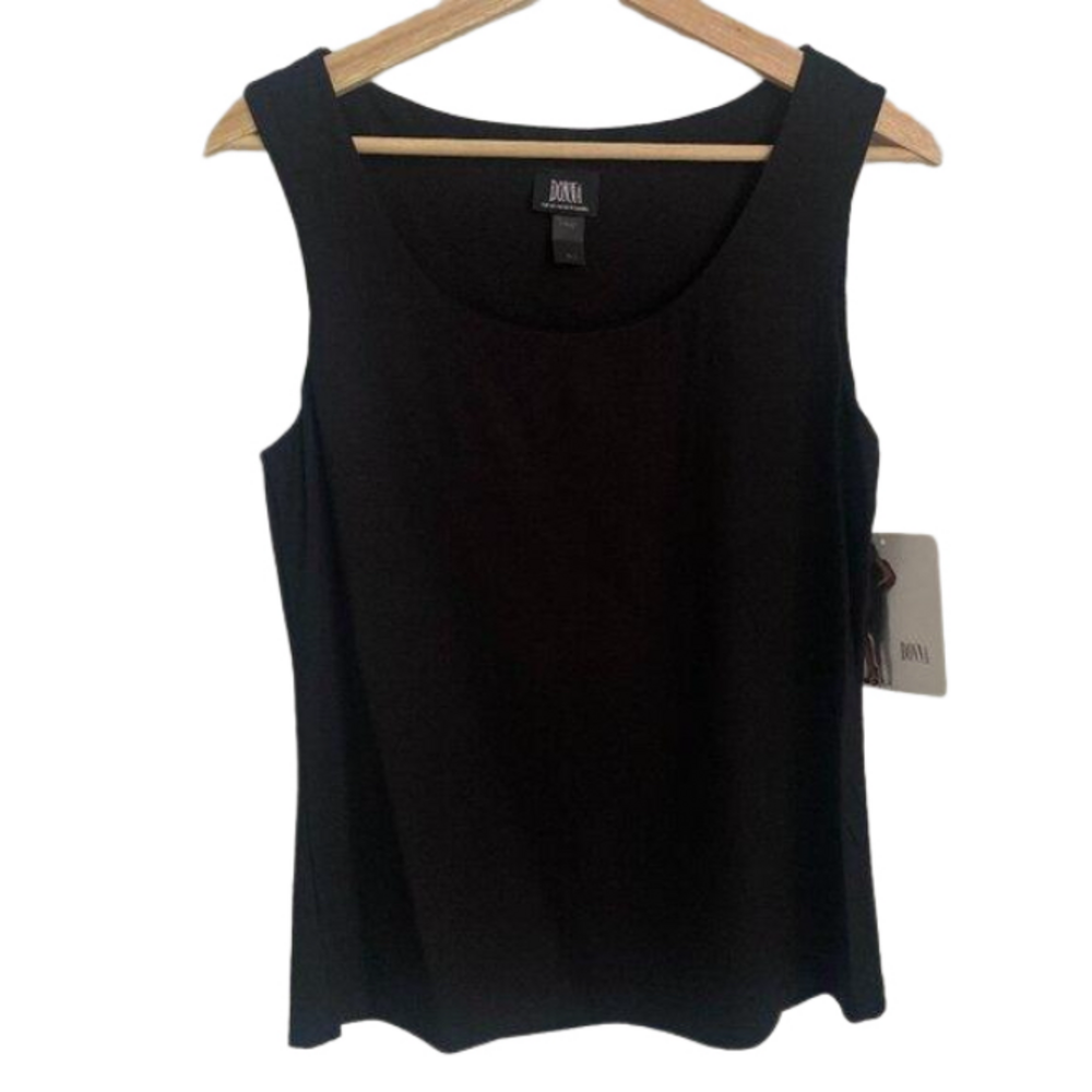 Donna Fashions Black Round Neck Stretch Sleeveless Tank Top Size L